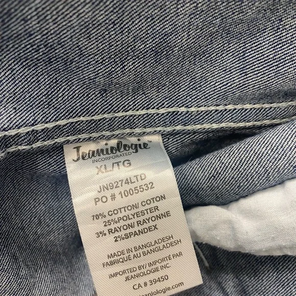 Men's Blue Denim Jacket Long XL Jeaniologie Streetwear Hip Hop - Picture 4 of 8